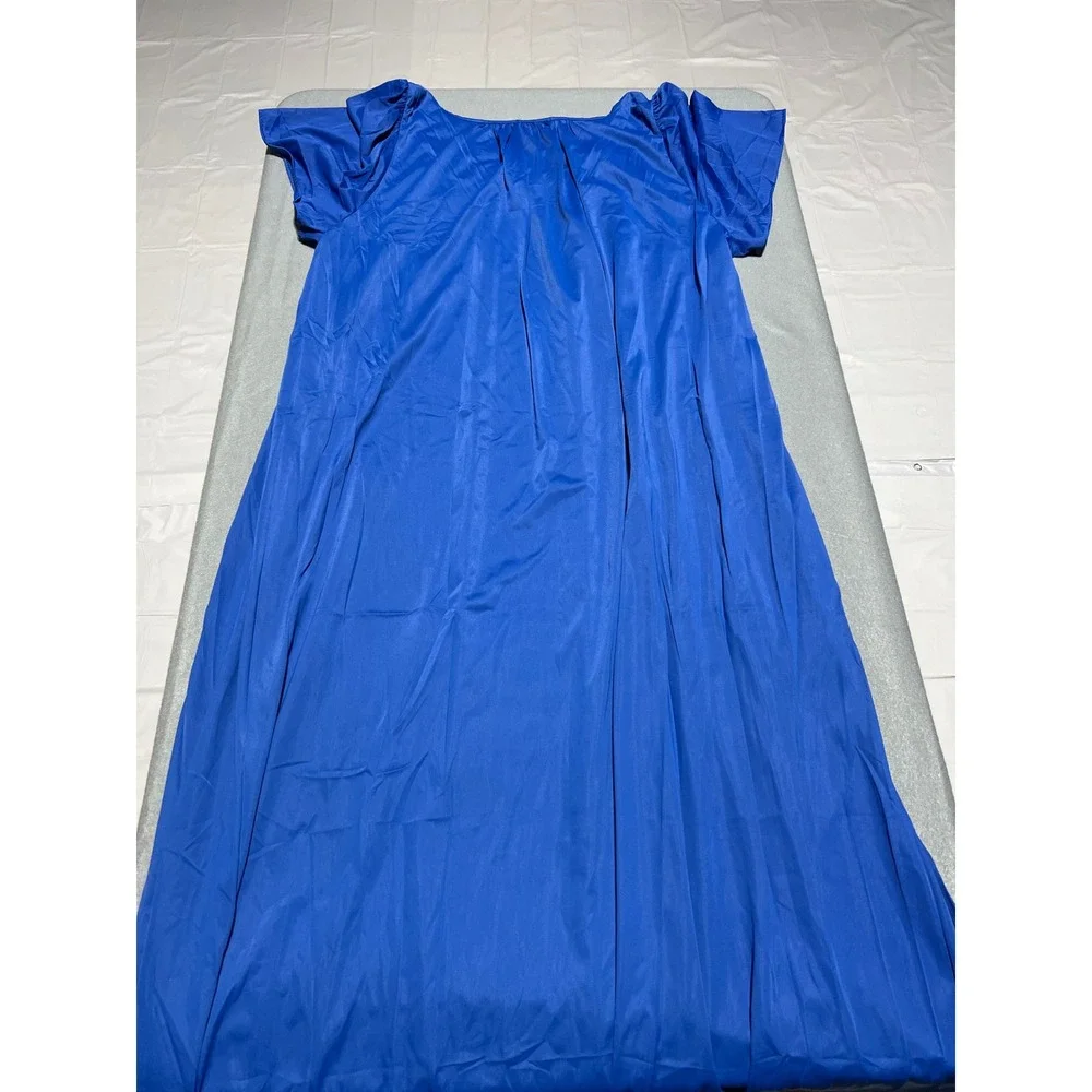 Shadowline Royal Blue Floral Embroidered Long Nightgown Plus Size 3X Nylon